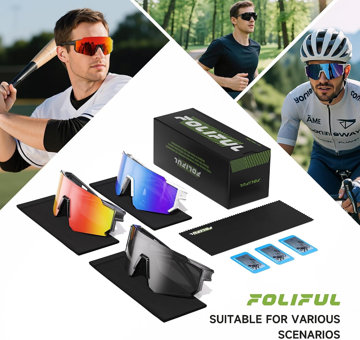 Sports Polarized Sunglasses Men Women for Running Baseball Hiking | 3 Pack Lightweight Sun Glasses with UV Protection for Cycling Fishing