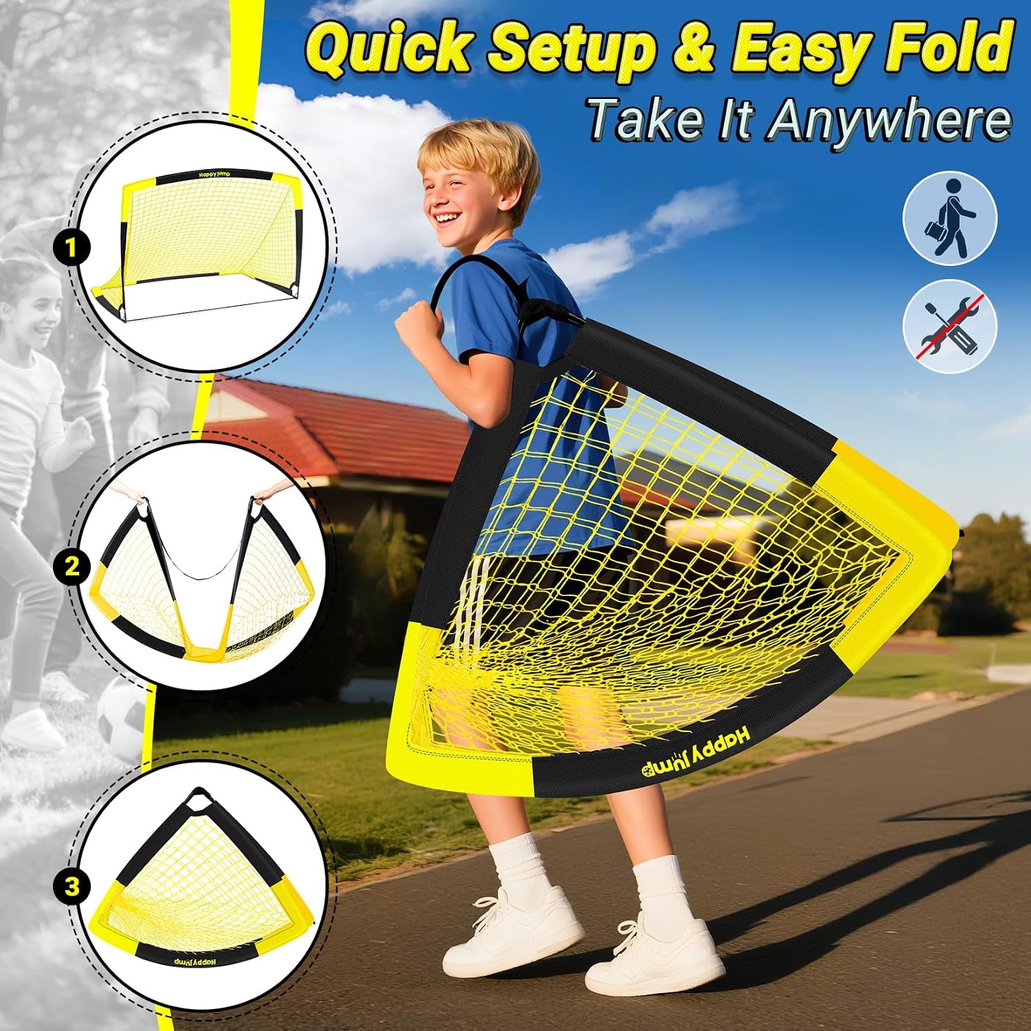 Portable Soccer Goal 7X5 & 5X3.6 FT, Large-Frame Training Net | Great for Kids Ages 6-14 Skill Development, Ideal for Backyard Park School Beach Indoor Outdoor, Easy Fold Durable Dacron Net