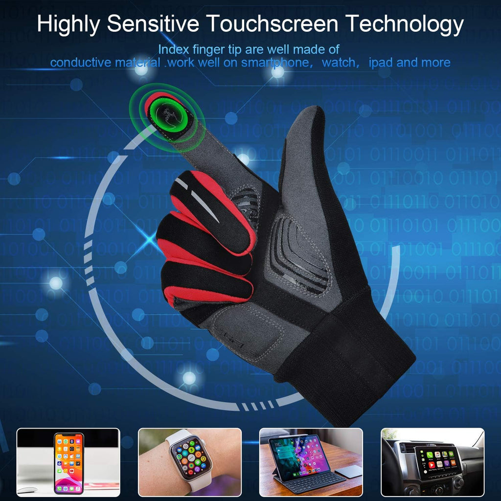 Winter Cycling Gloves Men Women, Touch Screen Padded Bike Glove Water Resistant Windproof Warm Anti-Slip for Running, Biking, Workout