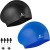 Long Hair Swim Cap for Women 2 Pack, Silicone Swimming Caps for Unisex Adult Women Men with Ear Plugs & Nose Clip Set, Waterproof Adult Swim Hats Bathing Caps to Keep Hair Dry
