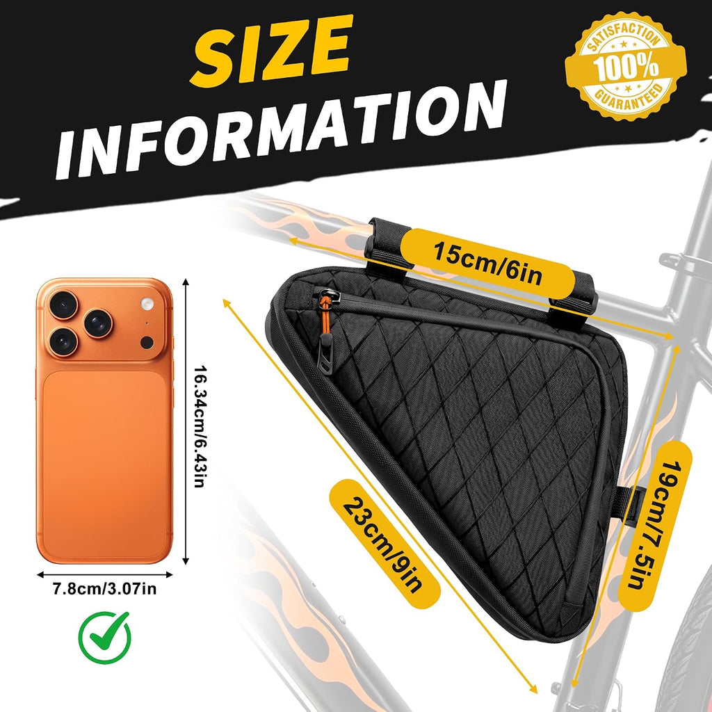 Bike Frame Bag,Bicycle Triangle Bag with Waterproof Zippers,Bicycle under Seat Tool Accessories Pouch for Mountain Road Bikes Triangle Cycling Storage Bags Black