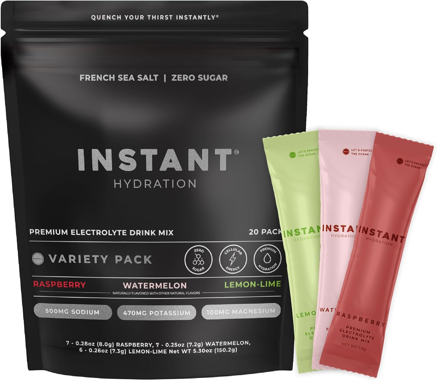 Sugar Free Electrolytes Powder Packets Variety Pack - Watermelon, Raspberry, Lemon Lime Drink Mix & Travel Essentials with Magnesium and Potassium - Post Workout Recovery - 20 Sticks