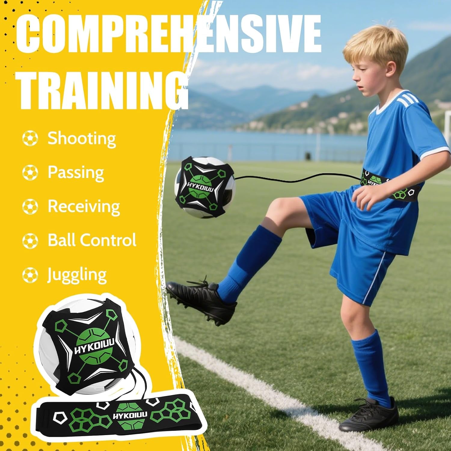 Soccer Trainer, Football Solo Practice Training Equipment Soccer Kick Juggling Trainer Improve Ball Control, Passing and Shooting Skills for Kids Adults Soccers Gear