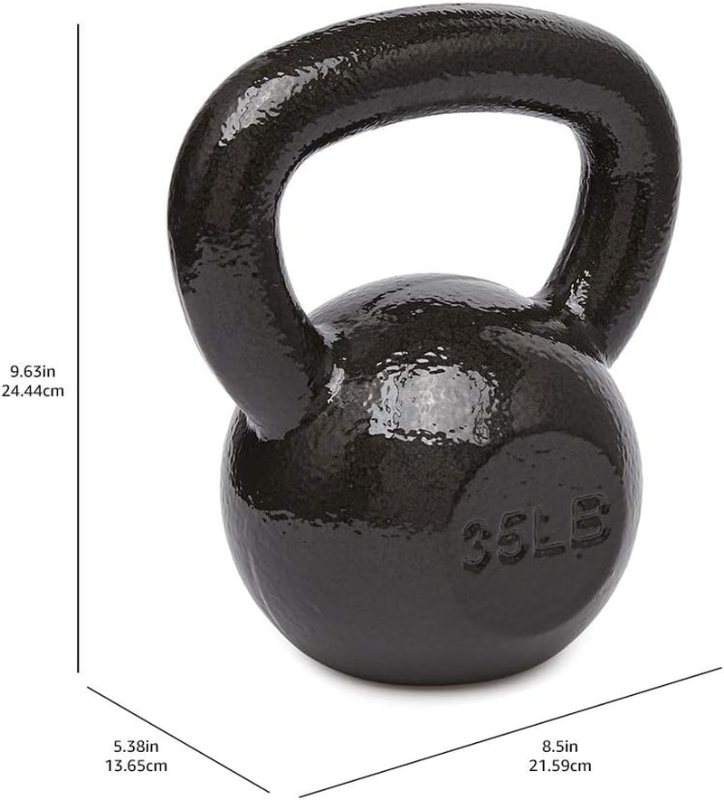 Cast Iron Kettlebell for Strength Training, Textured Wide Handle, Black