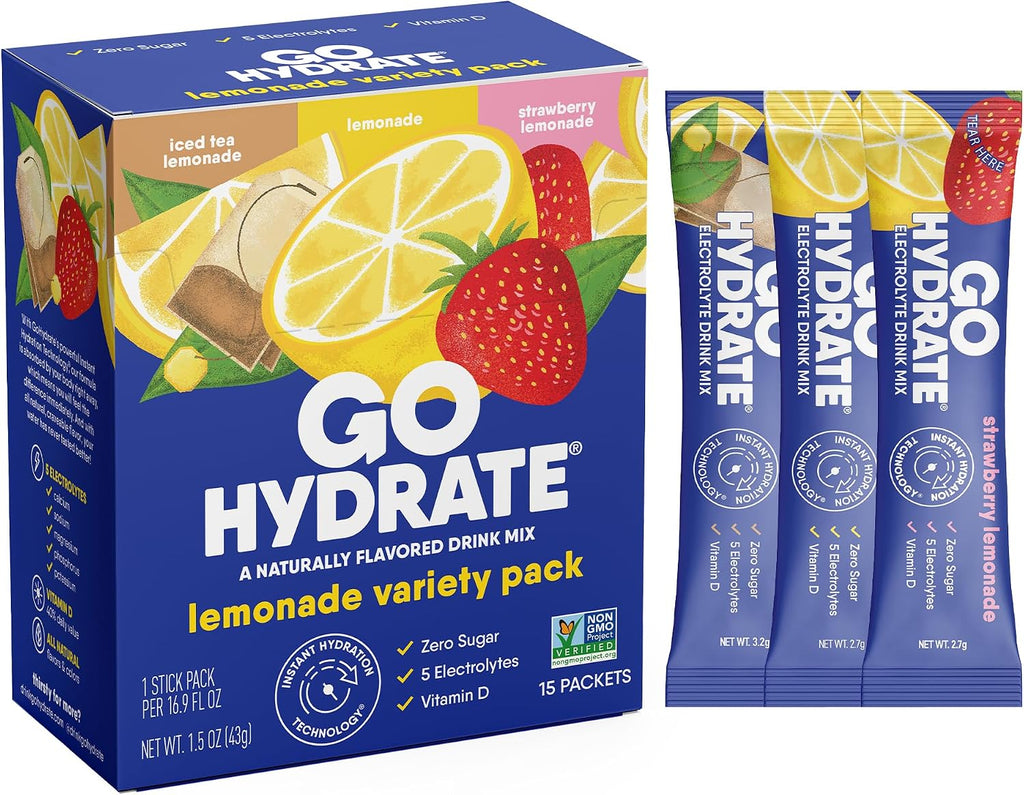 Sugar Free Electrolytes Powder - Lemonade Mixed, 15 Packs | Low Sodium Instant Hydration Daily Drink Mix; Water Flavor Packet Singles with Vitamin D