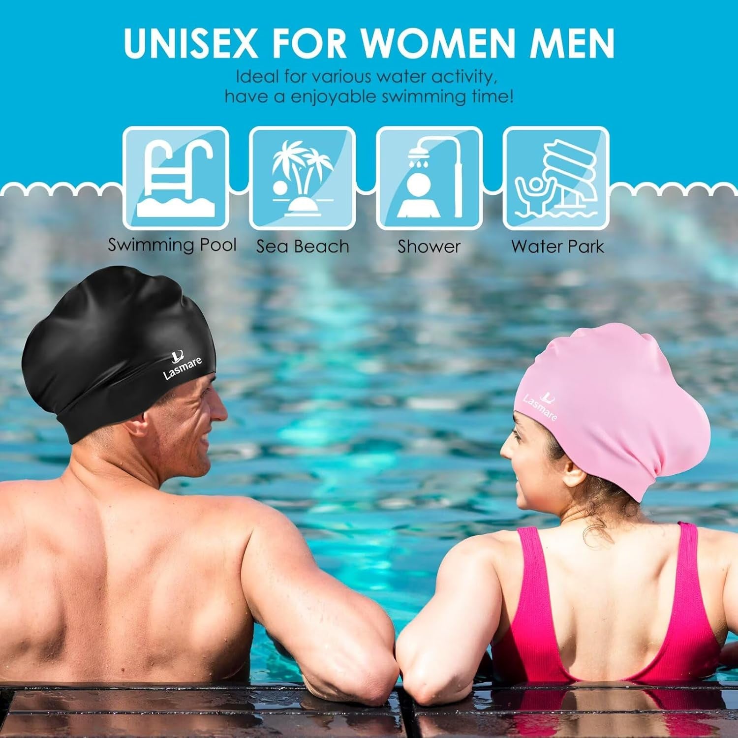 Large Long Hair Swim Cap with Extra Room for Women Men, Silicone Swimming Cap Fo