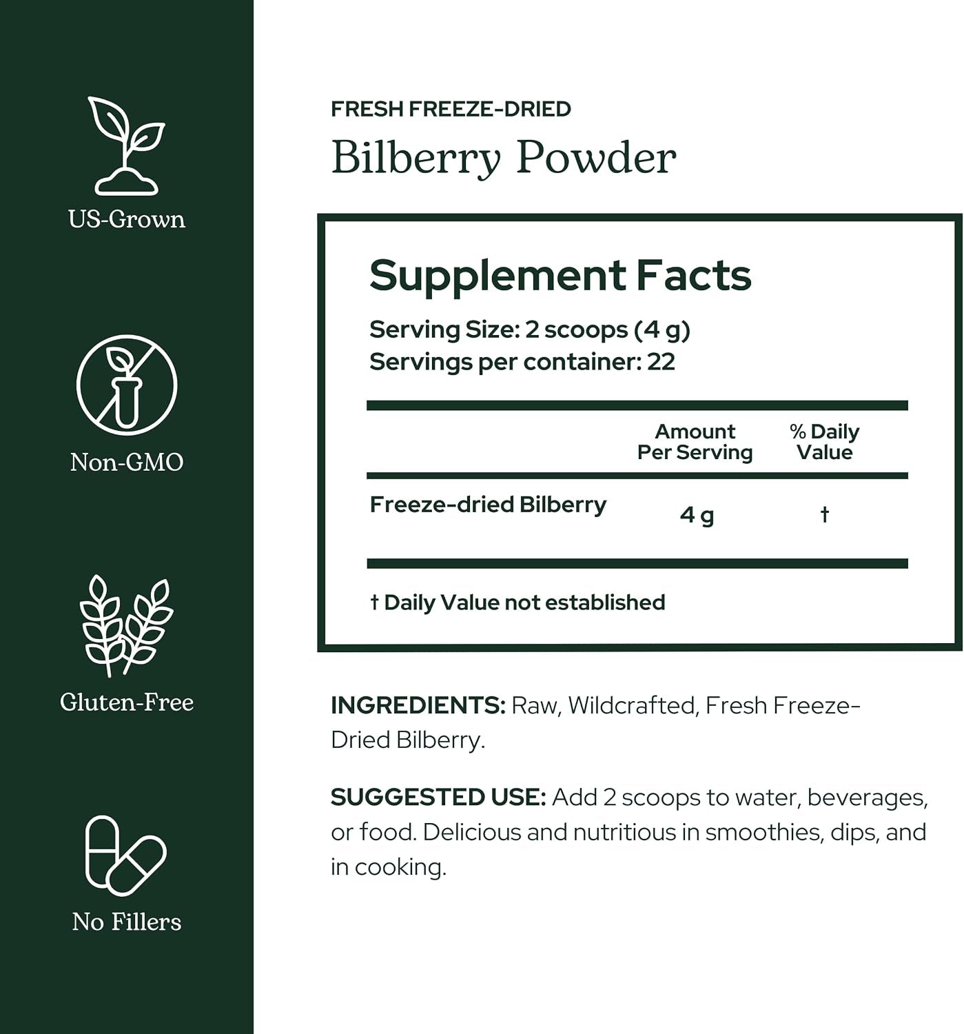 Eclectic Herb - Bilberry Powder Supplement | Vision Health, Cardiovascular Support & Circulation | Superfood Vitamin & Mineral Supplement | Freeze Dried, Vegan, Non-Gmo, Gluten Free (3.2 Oz | 90 G)
