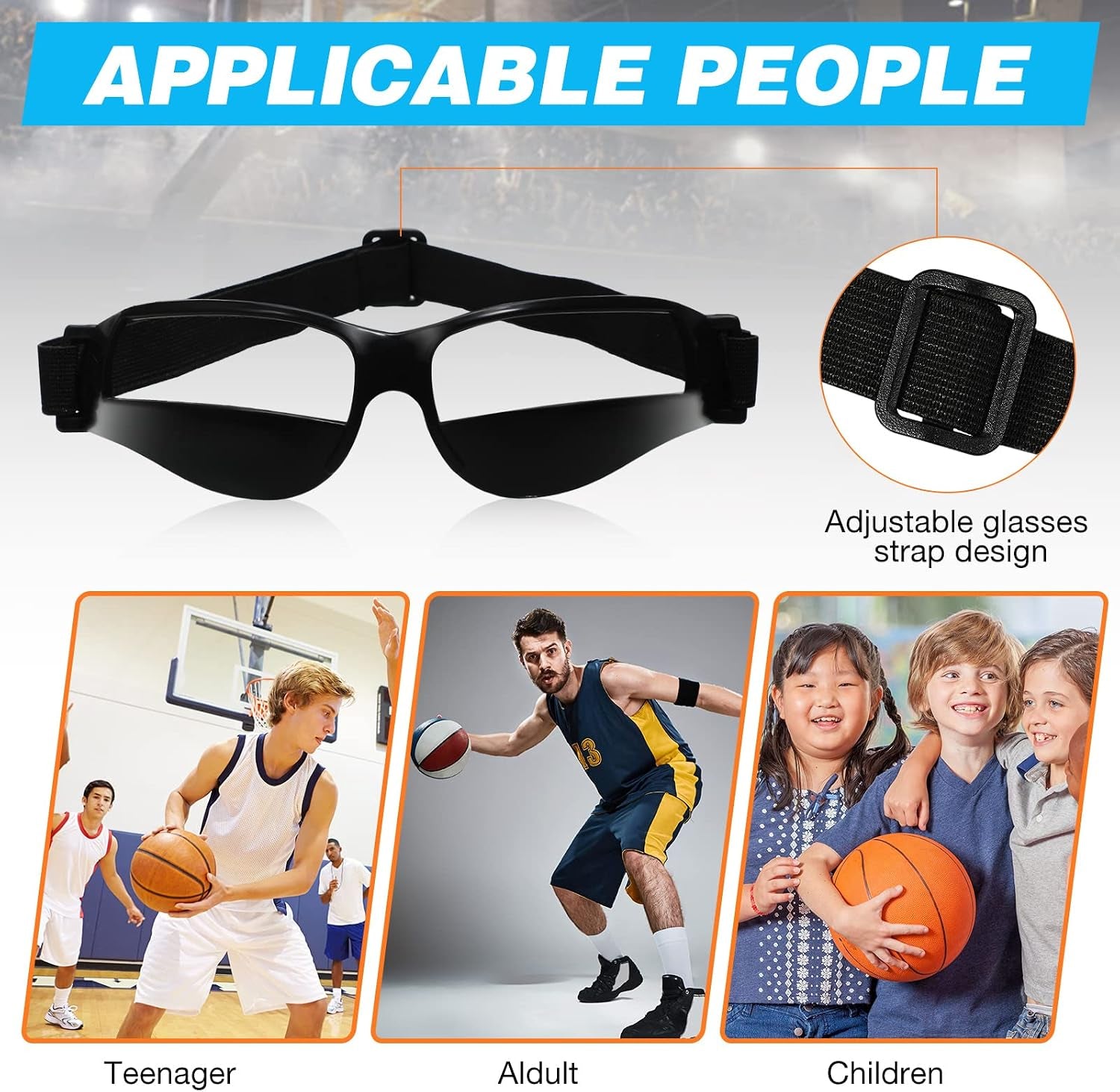 8 Pack Basketball Dribbling Goggles Adjustable Sport Training Glasses Black Dribble Goggles for Basketball Training Equipment for Men