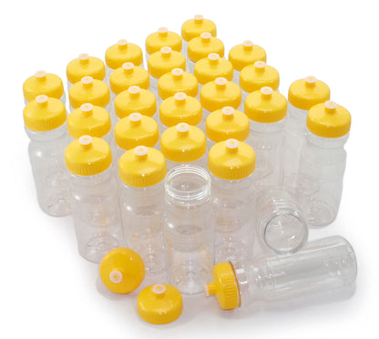 Bpa-Free 24 Fluid Ounce Clear/Yellow Sports Water Bottles, Bulk 30 Pack, Made in USA