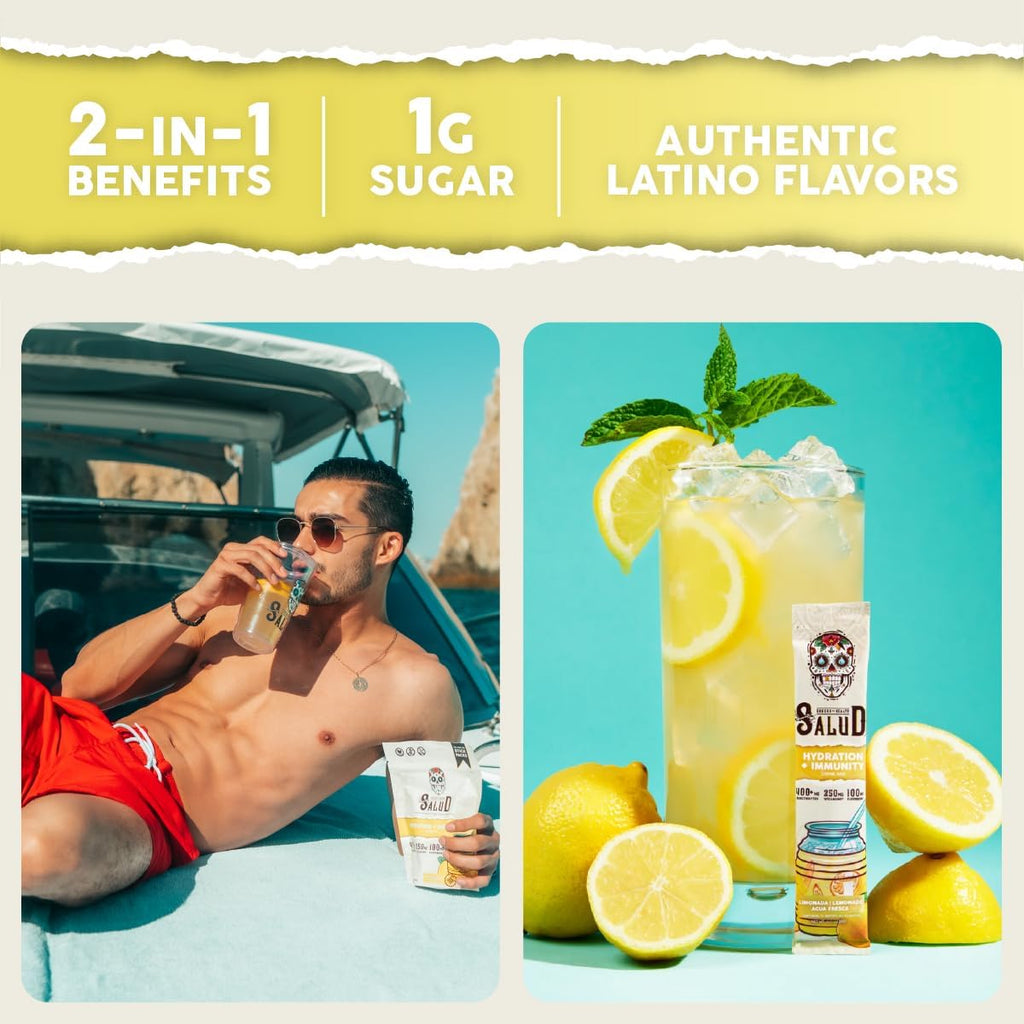 Salud 2-In-1 Hydration + Immunity Drink Mix, Lemonade | Electrolytes Powder, Agua Fresca, Elderberry, Dairy & Soy Free, Non-Gmo, Gluten Free, Vegan, 1G Sugar (15 Servings)