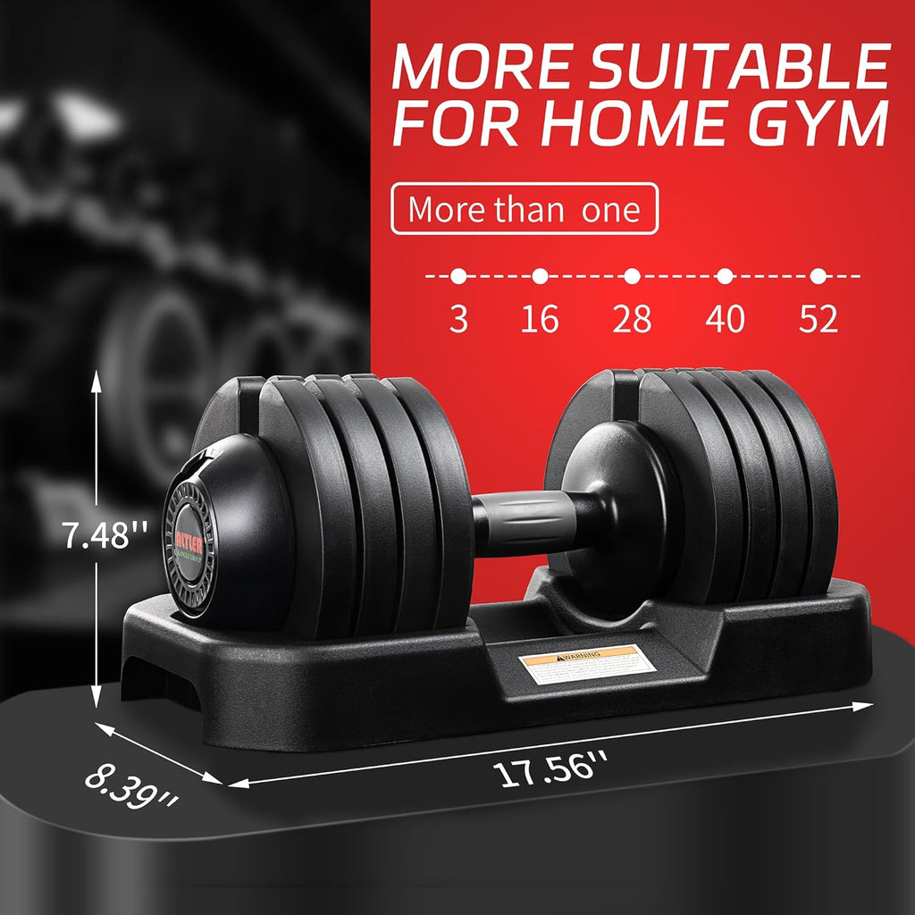 Adjustable Dumbbell Set, 25/52LB Pair with Tray for Workout Strength Training Fitness, Adjustable Weight Dial Dumbbell with Anti-Slip Handle and Weight Plate for Home Exercise