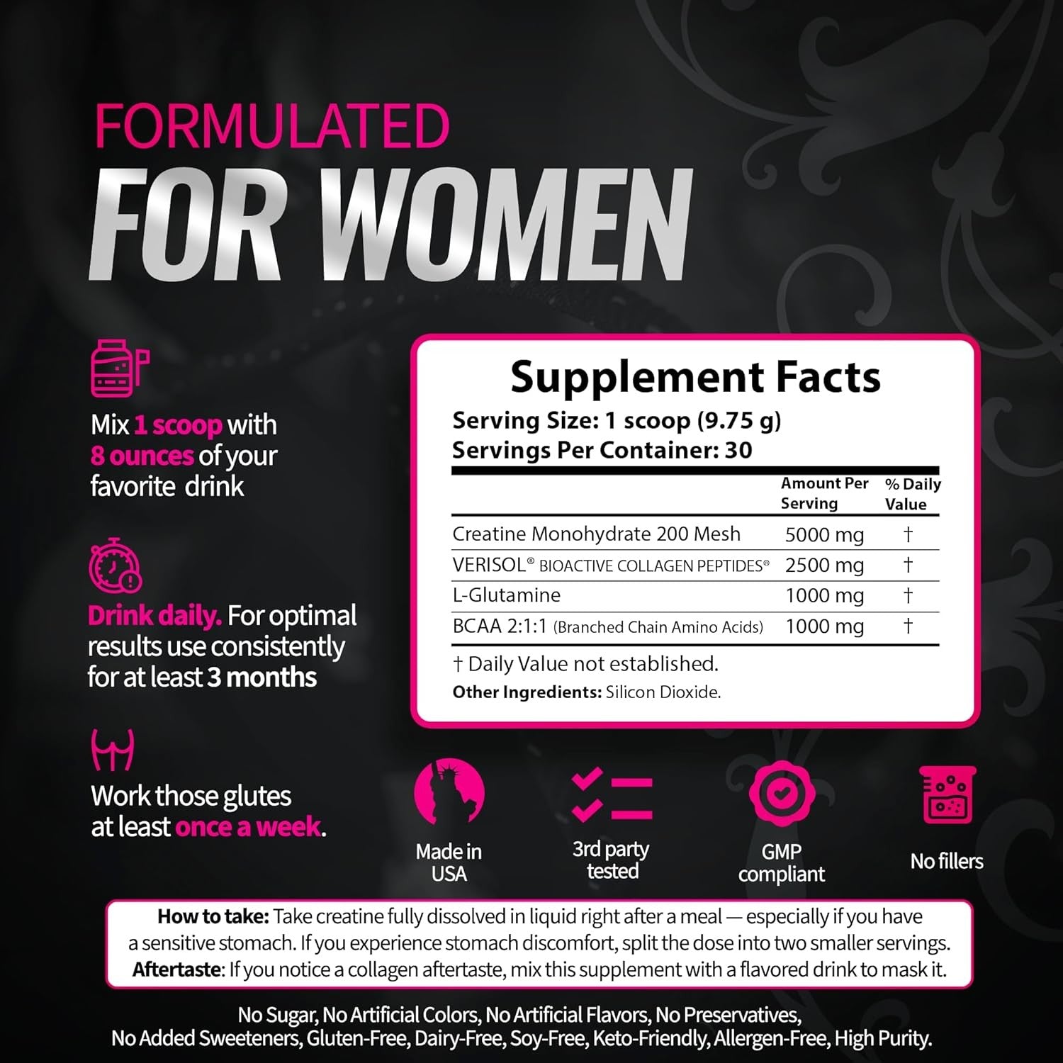 Creatine for Women - Booty Builder Supplement with Collagen &amp; BCAA - Supports Gl