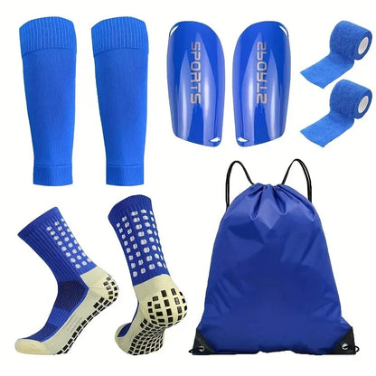 5-Piece Set of Outdoor Sports Football Socks + Shin Guards + Shin Socks + Bandages + Storage Bag