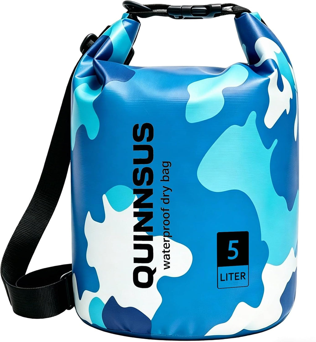 Waterproof Dry Bag Backpack 5L – Roll Top Floating Sack Keeps Gear Dry for Kayaking, Boating, Fishing, Camping, Swimming & Hiking, Beach Accessories Blue Camo