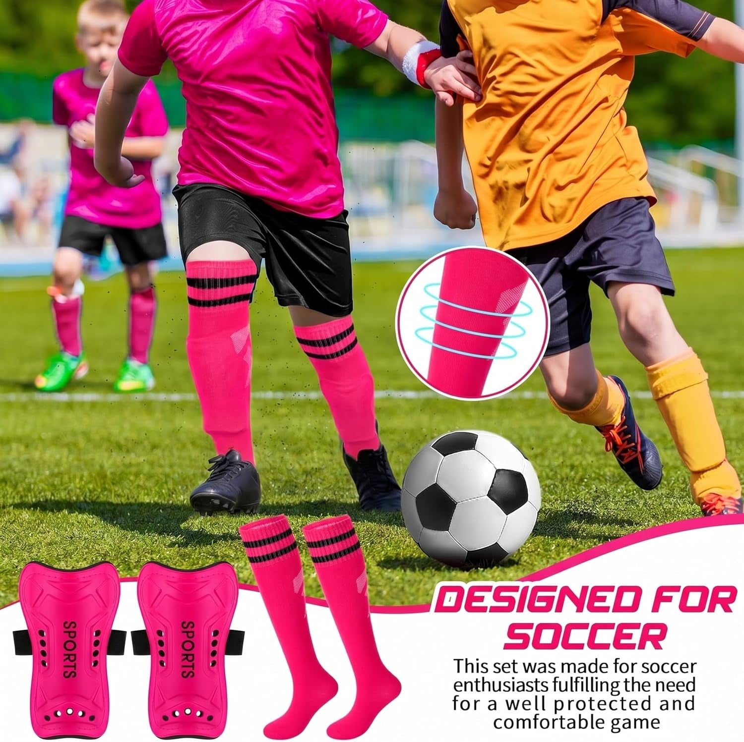 Soccer Shin Guards and Socks for Toddler Kids Youth, Lightweight Soccer Shin Pads Protective Defender Gear for 3-5, 5-10, 10-15 Years Old Children Teen Boys Girls Sports Game
