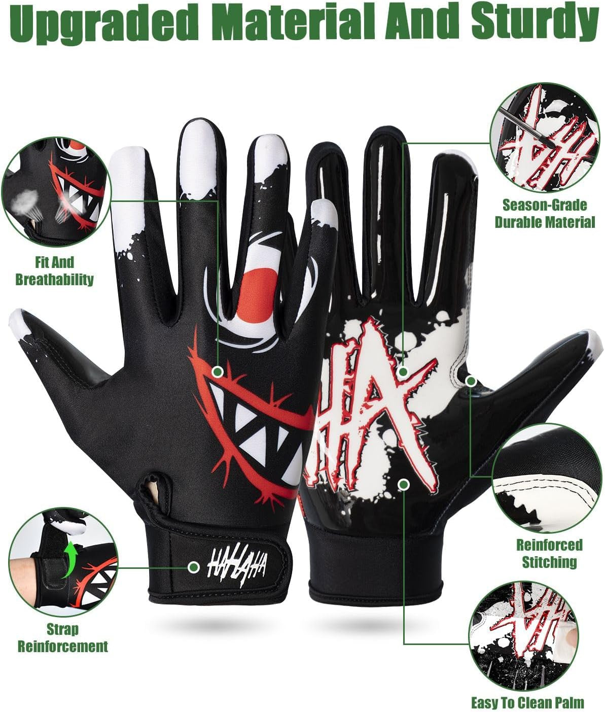 Youth Football Gloves, Non-Slip Kids Football Gloves with Super Sticky Grip Palm, Breathable Wide Receiver Glove Best Gifts for Boys Girls