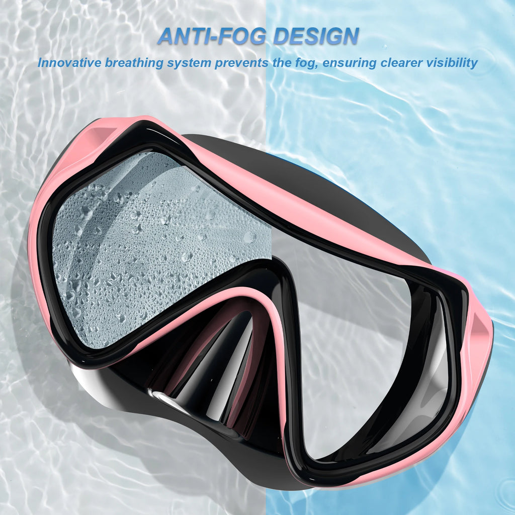 Diving Snorkeling Mask Set for Kids Swimming Mask Child Free Diving Snorkel Mask Anti-Fog Swim Goggles with Nose Cover Big Frame