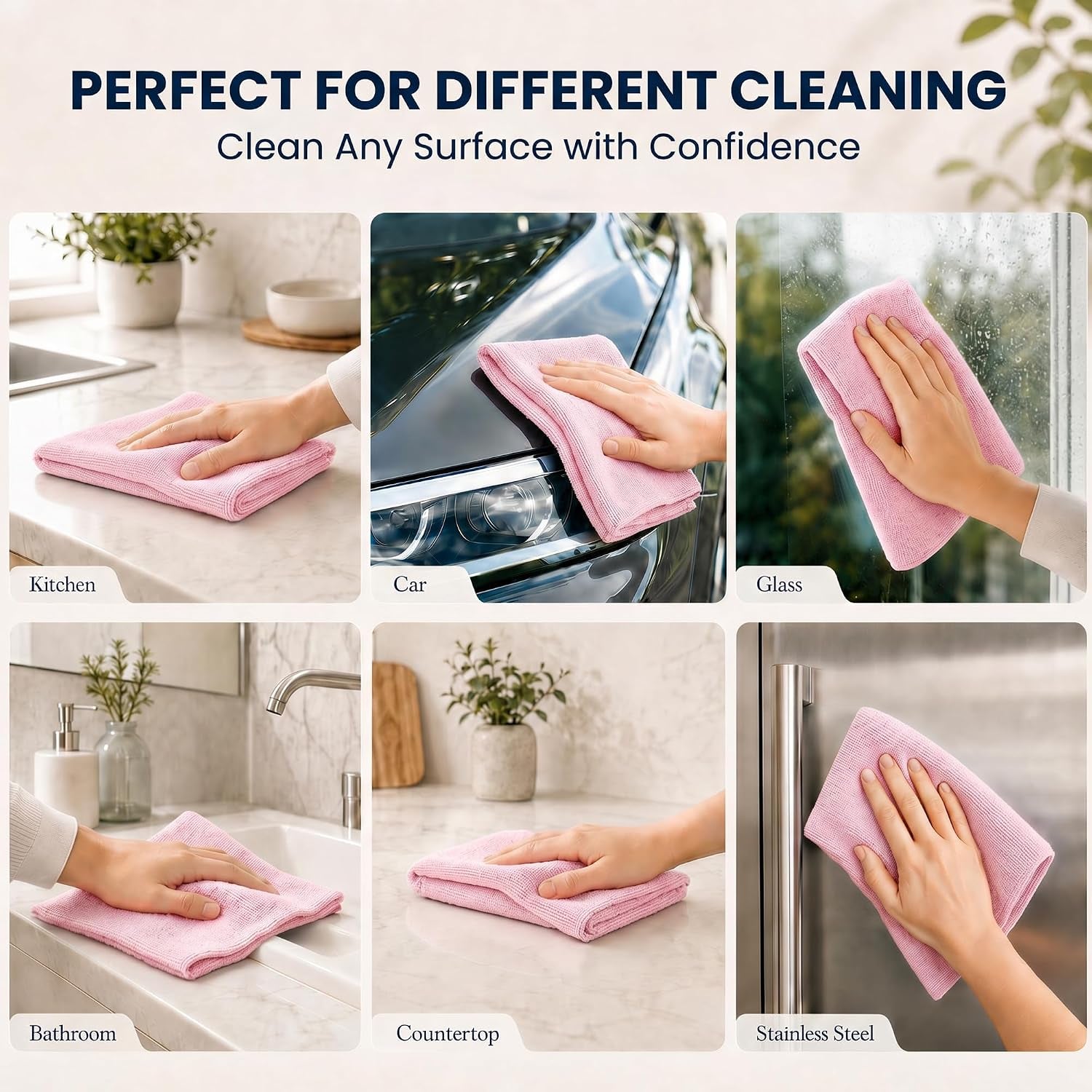Microfiber Cleaning Cloth Roll 80 PCS, 12" X 12" | Lint-Free, Streak-Free, Tear Away Reusable Microfiber Towels, Cleaning Rags for Kitchen, Car & Home, Pink