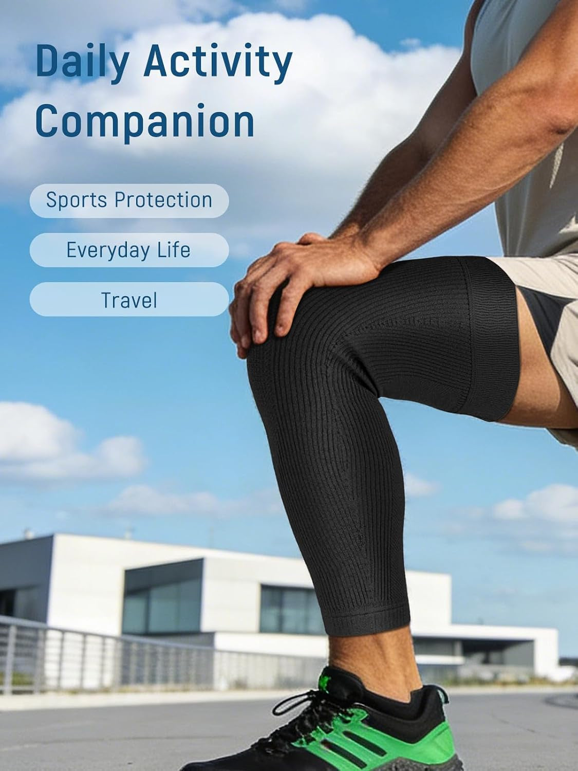 Leg Compression Sleeve, Stays in Place, Snug Fit, Pack of 1, Large | Soft Breathable Material, Upgraded Silicone Band, Mid-Thigh Knee Calf Support, Reduce Leg Soreness, Daily Wear, Workout