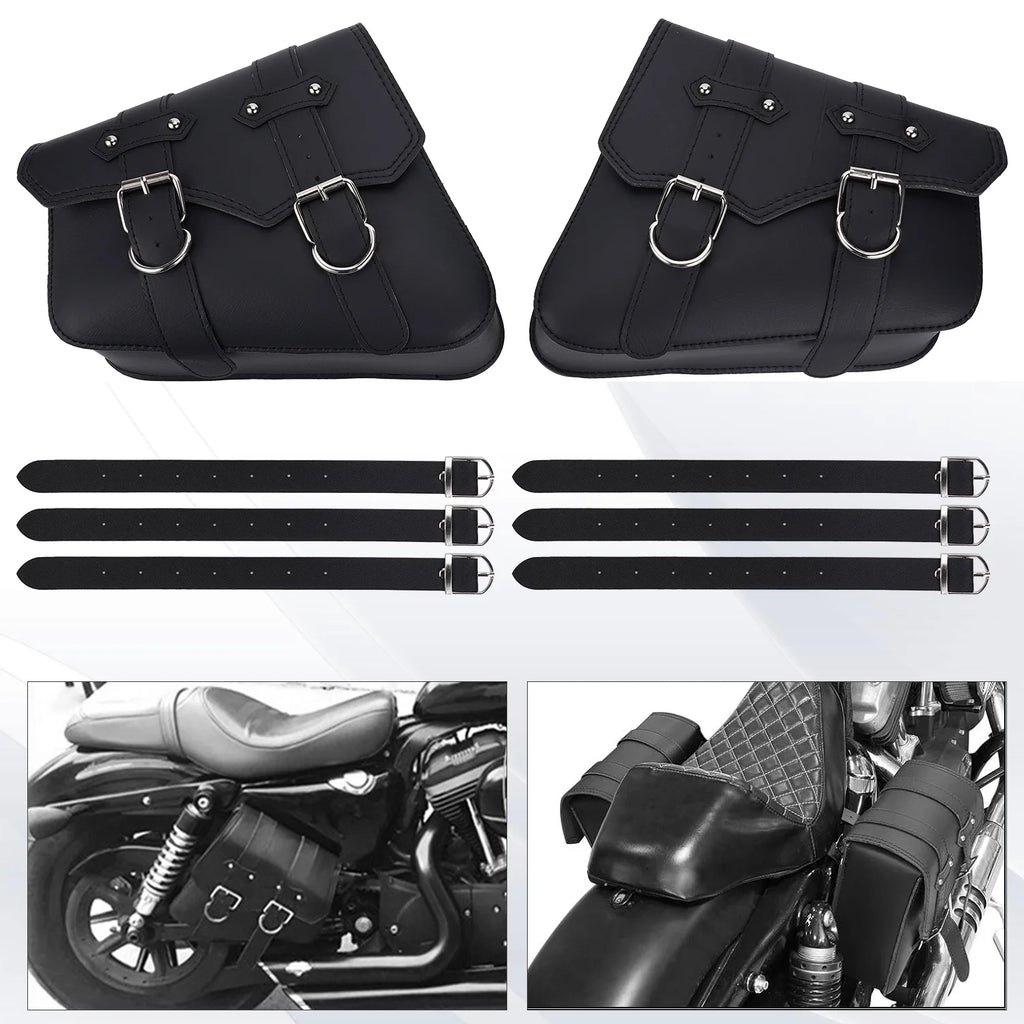 Leather Motorcycle Saddlebags Large Quick-Easy Universal Fit Throw over Saddle Bags Cruiser Biker Side Bags, Black, 1 Pair