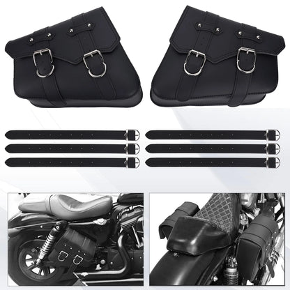 Leather Motorcycle Saddlebags Large Quick-Easy Universal Fit Throw over Saddle Bags Cruiser Biker Side Bags, Black, 1 Pair