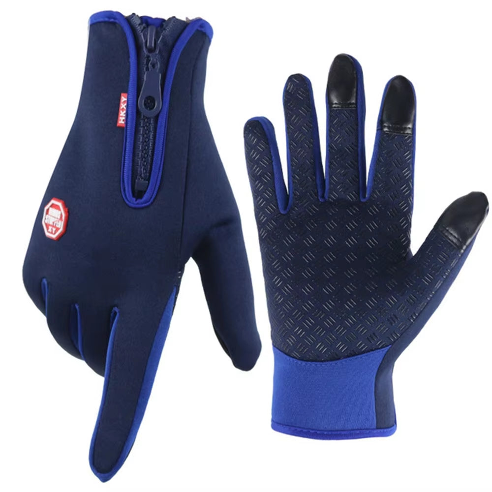 Winter Gloves for Men Women Touchscreen Windproof Thermal Warm Cycling Glove with Zipper Non-Slip Outdoor Driving Sport Gloves