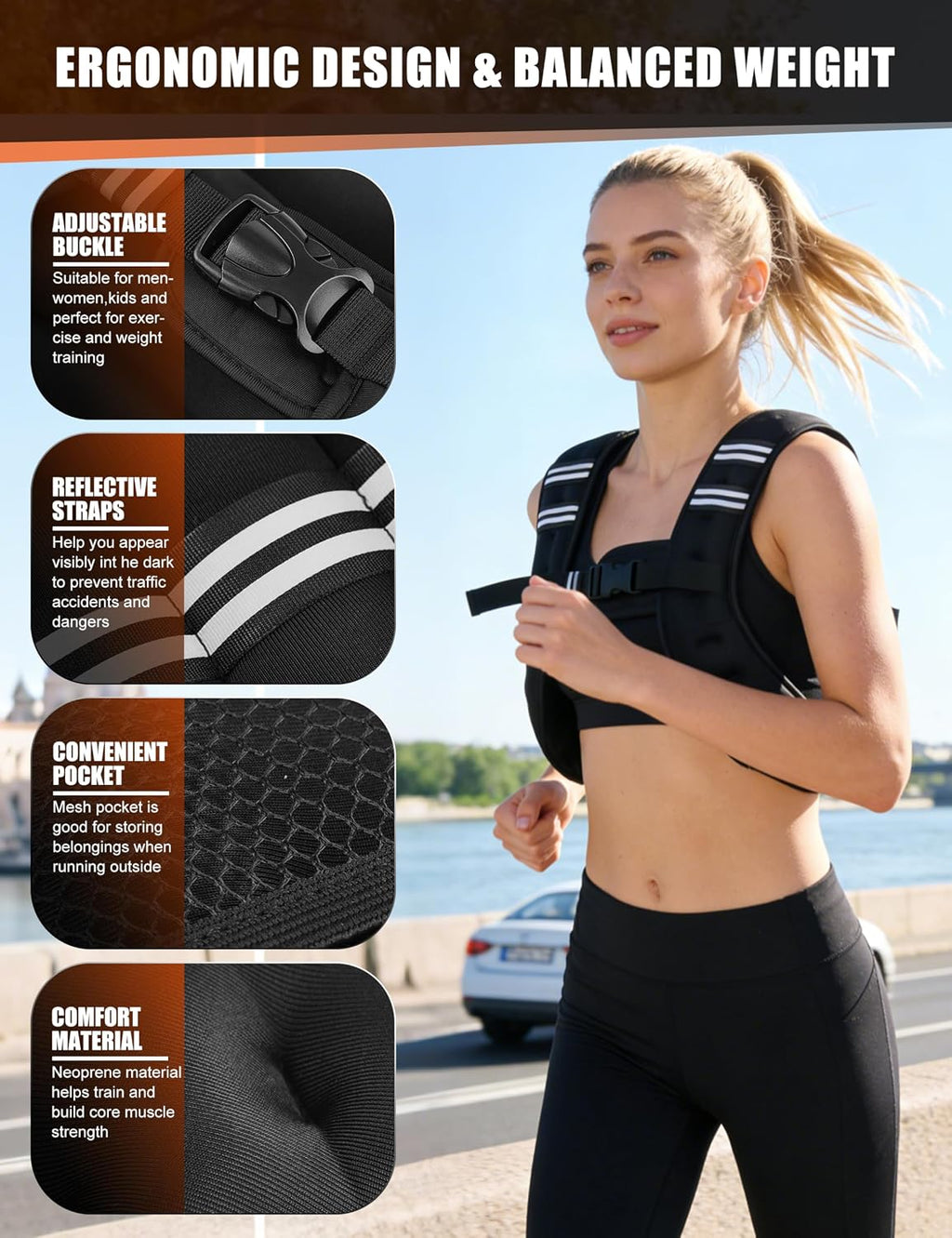 Weighted Vest Weight Vest for Men Women Kids Weights Included, Body Weight Vests Adjustable for Running, Training Workout, Jogging, Walking