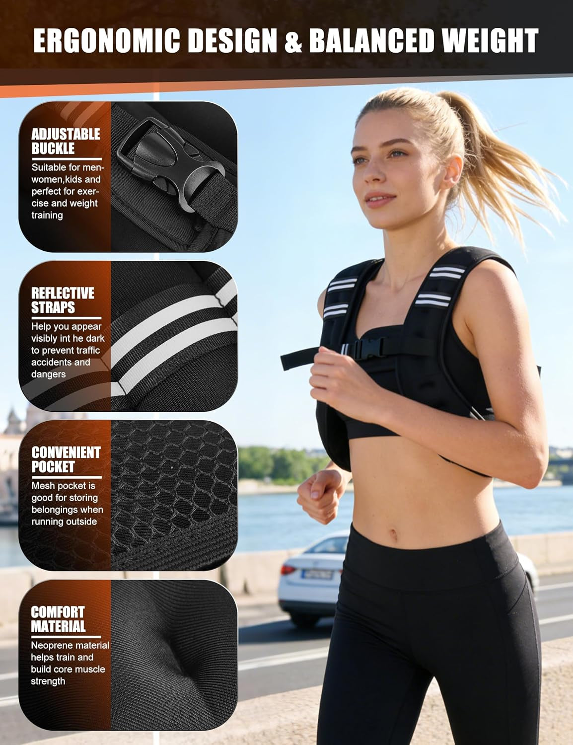 Weighted Vest Weight Vest for Men Women Kids Weights Included, Body Weight Vests Adjustable for Running, Training Workout, Jogging, Walking