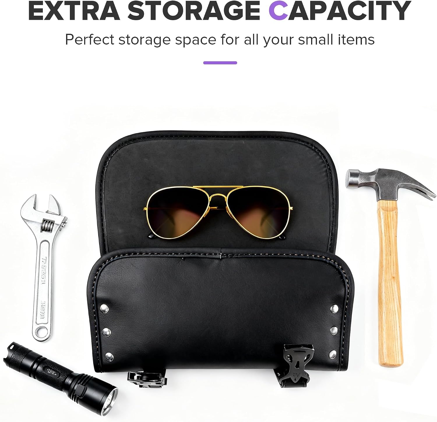 Motorcycle Handlebar Bag,Car Accessories PU Leather Motorcycle Tool Bag,Autobikes Side Bags with Straps,Powersports Saddle Bags Sissy Bar Storage Tool Saddlebags,Suitable for Most Autobikes