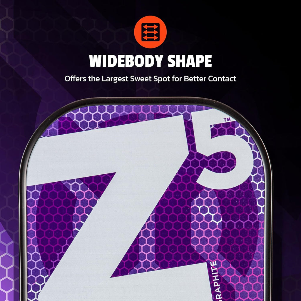 Graphite MOD Z5 Carbon Fiber Pickleball Paddle with Wide-Body Shape. Honeycomb Core, Graphite Face & Cushion Comfort Pickleball Paddle Grip