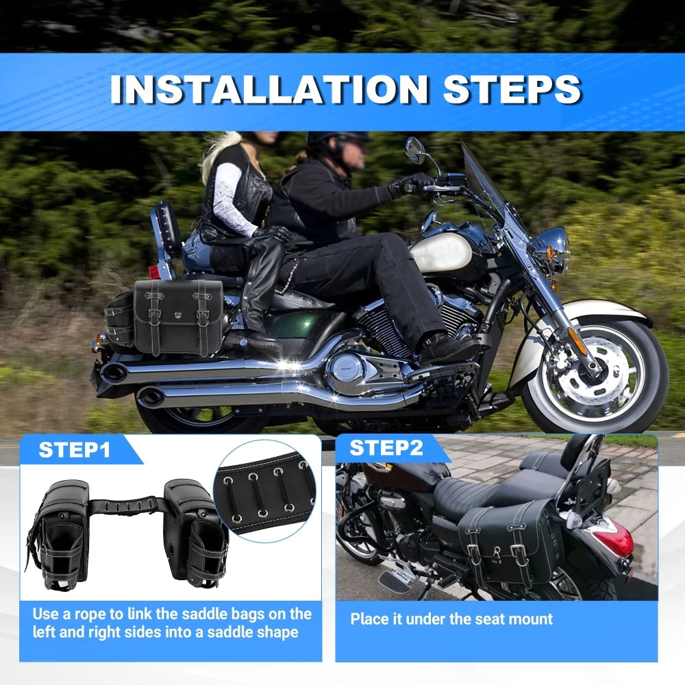 Universal Motorcycle Saddlebags Throw over Saddle Bags PU Leather Side Luggage Bags with Cup Holder for Sportster Softail Dyna