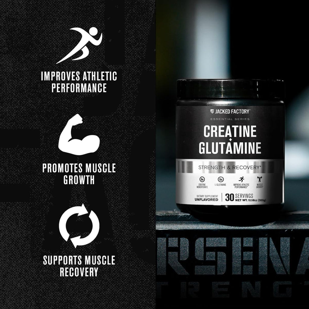 Creatine + Glutamine - Creatine Supplement with L-Glutamine for Muscle Recovery, Muscle Growth, Increased Strength, Enhanced Energy Output, and Gut Health - 30 Servings, Unflavored