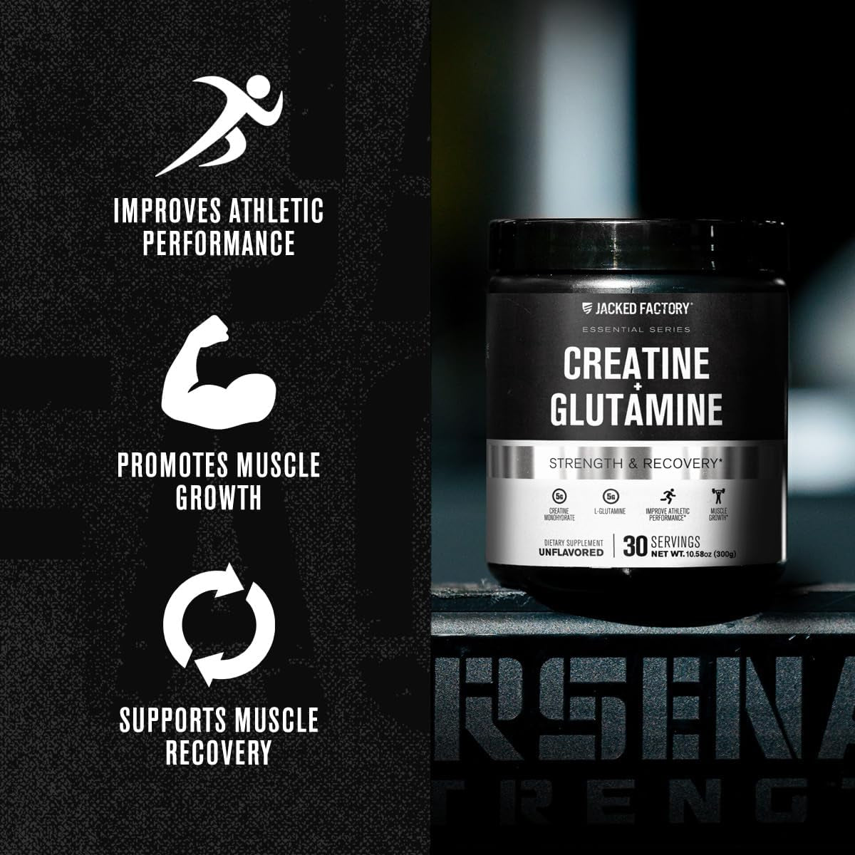 Creatine + Glutamine - Creatine Supplement with L-Glutamine for Muscle Recovery, Muscle Growth, Increased Strength, Enhanced Energy Output, and Gut Health - 30 Servings, Unflavored