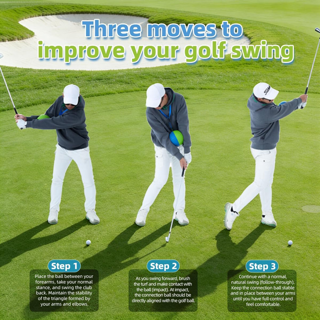 Golf Swing Trainer Ball for Forearm Connection, Swing Aid Putting Practice | Soft PU Foam, Ergonomic Concave Design, Fixes Chicken Wing & Scooping, Trains Weight Shift, 3 Sizes with Adjustable Lanyard