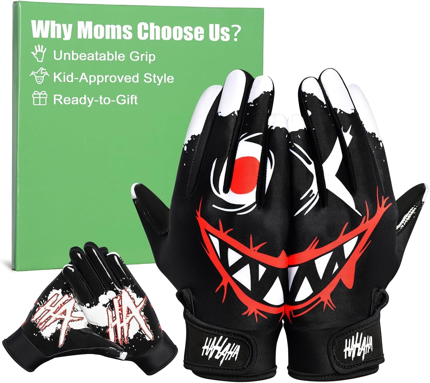Youth Football Gloves, Non-Slip Kids Football Gloves with Super Sticky Grip Palm, Breathable Wide Receiver Glove Best Gifts for Boys Girls