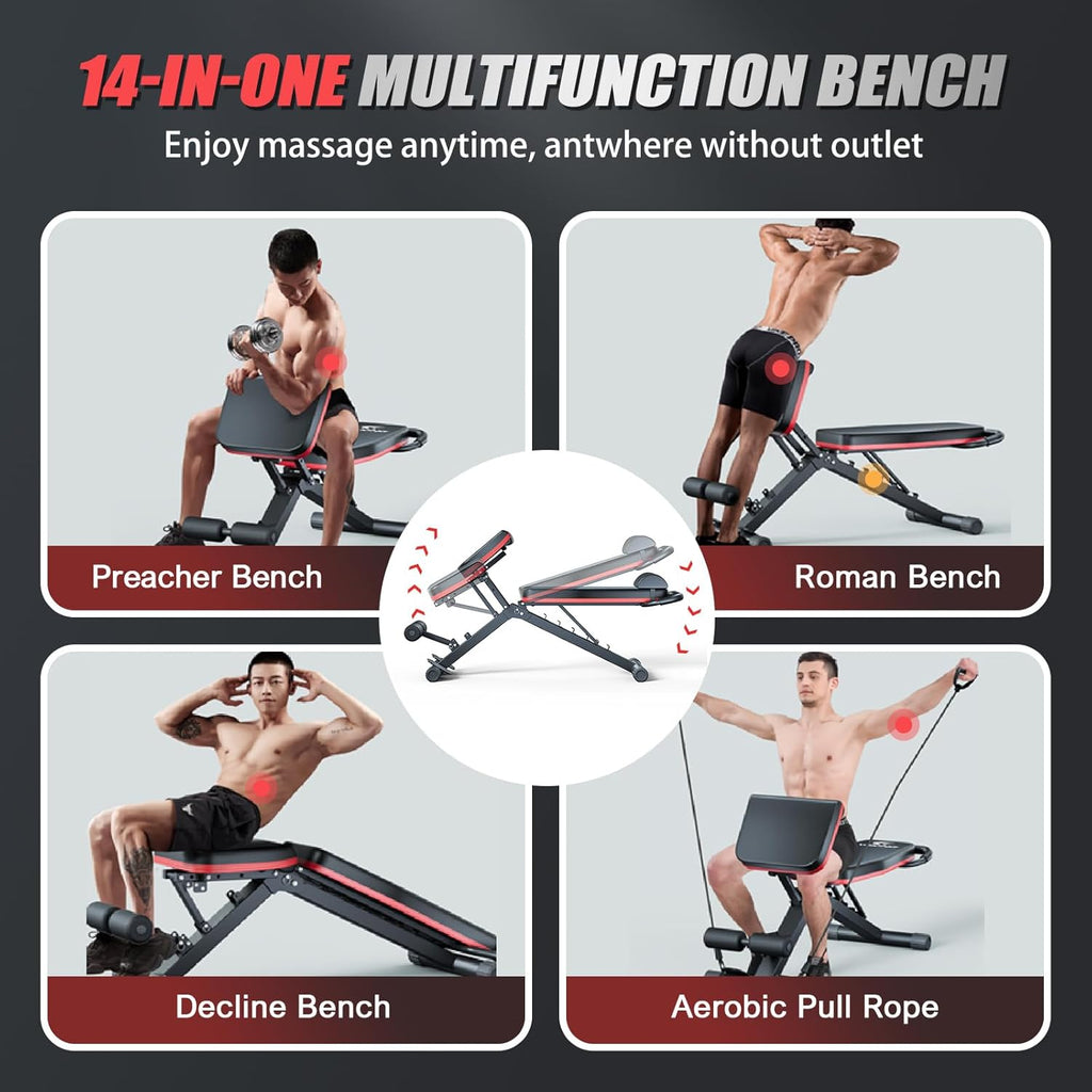 Adjustable Weight Bench, Workout Benches with Leg Extension, Foldable Incline Decline Bench Press,Full Body Strength Training Equipment for Home Gym