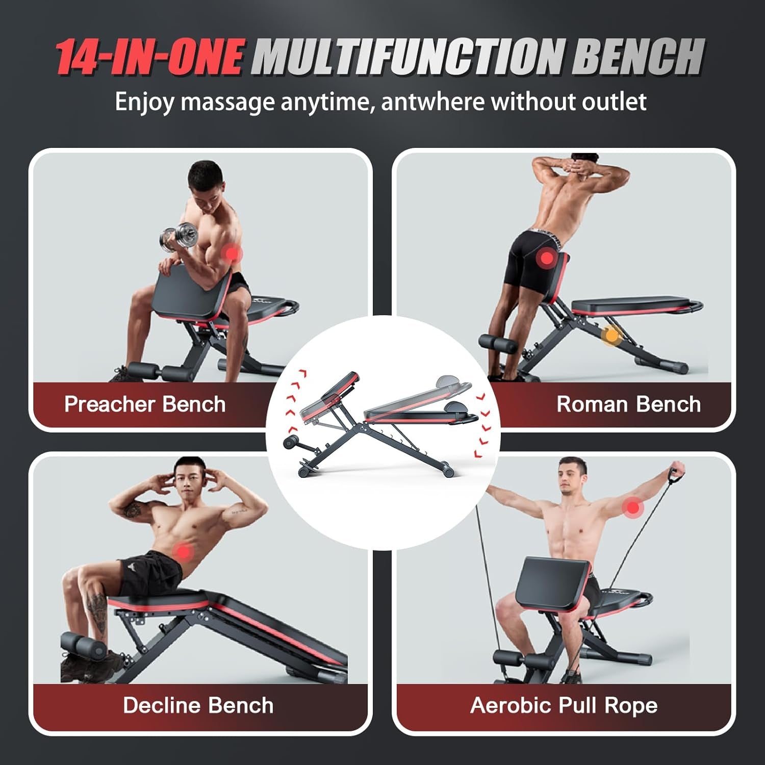 Adjustable Weight Bench, Workout Benches with Leg Extension, Foldable Incline Decline Bench Press,Full Body Strength Training Equipment for Home Gym