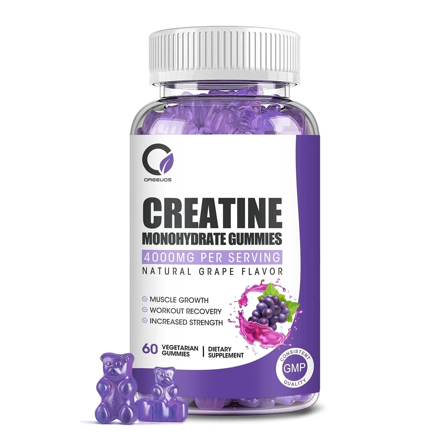 Creatine Monohydrate Gummies for Women &amp; Men, Boost Focus, Strength, and Endurance, Gluten-Free, Non-Gmo, 4 Grams of Creatine per Serving , 60 Gummies