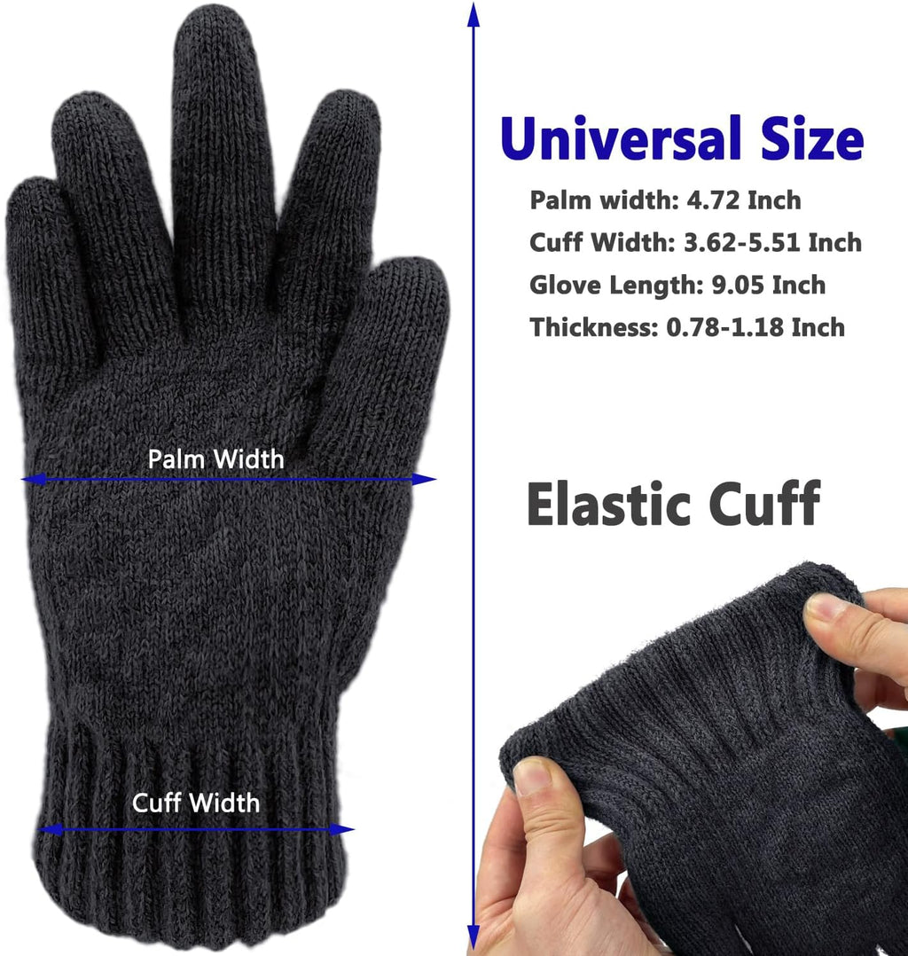 Wool Winter Gloves for Men Women Fleece Lined Touchscreen Warm Thermal Snow Cable Knit Gloves for Cold Weather Gift