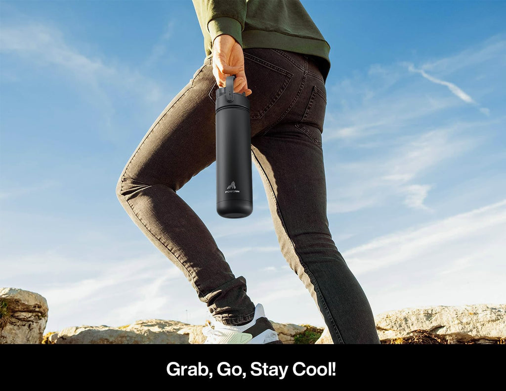 26 Oz Insulated Water Bottle with 2-In-1 Straw and Spout Lid, Keep Cold 24H, Leak-Proof, Fits in Car Cup Holder, Stainless Steel Water Bottle for Sports, Travel, and School (Dark Knight)