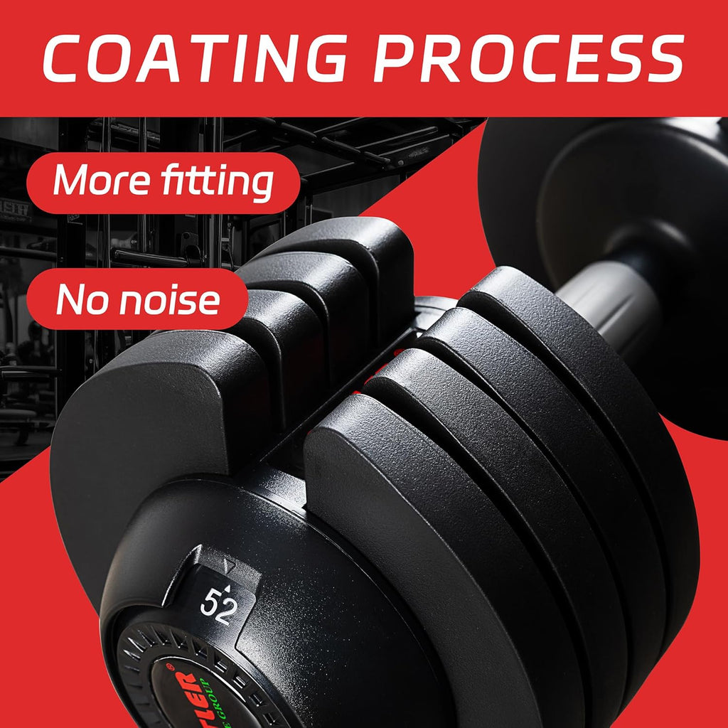 Adjustable Dumbbell Set, 25/52LB Pair with Tray for Workout Strength Training Fitness, Adjustable Weight Dial Dumbbell with Anti-Slip Handle and Weight Plate for Home Exercise