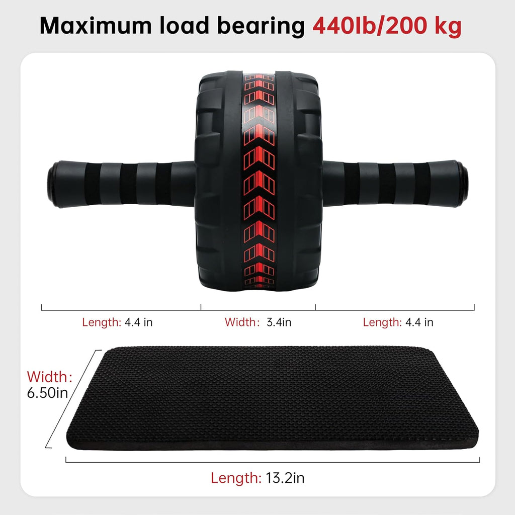 Ab Roller Wheel for Abs Workout - Core Strength Training Equipment for Home Gym with Knee Pad, Abdominal Exercise Wheel for Men and Women (Red)