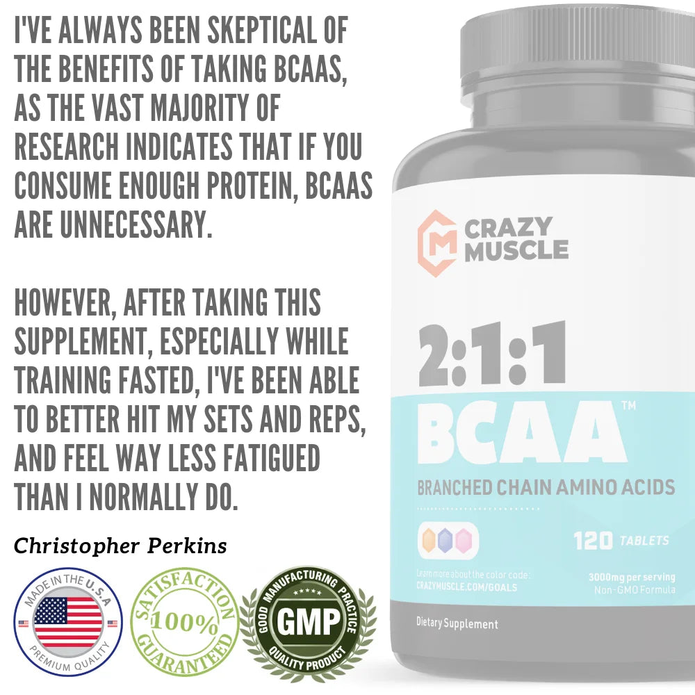 BCAA Pills by : Post-Workout Muscle Recovery + Build Muscle - 120 Tablets