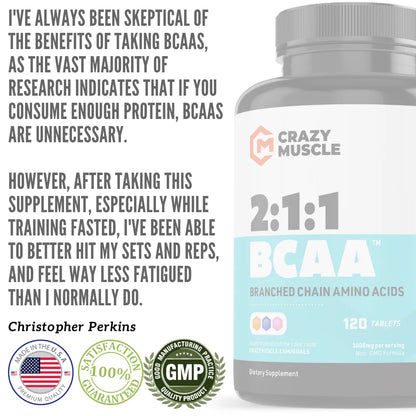 BCAA Pills by : Post-Workout Muscle Recovery + Build Muscle - 120 Tablets