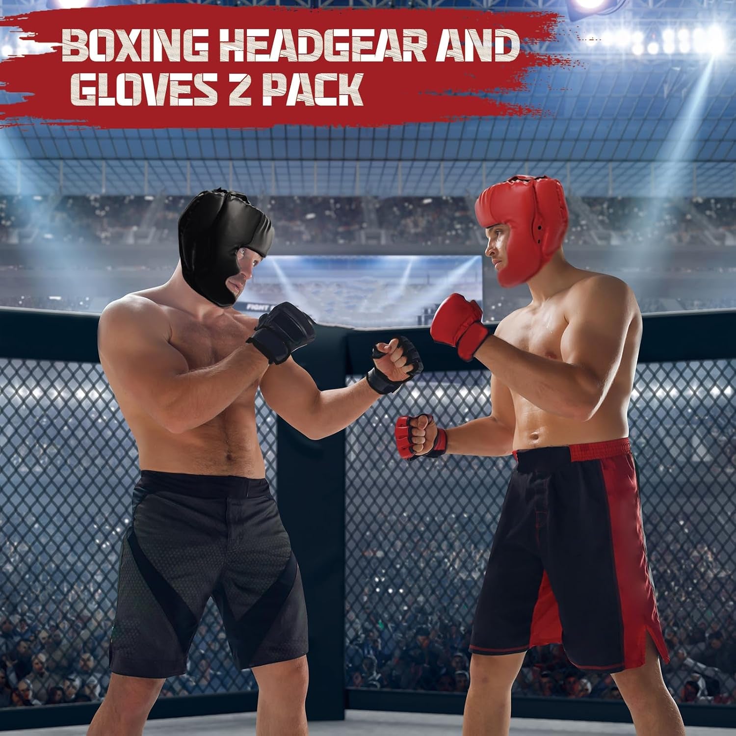Boxing Gloves and Headgear Set for Adults 2 Pair Gloves and 2 Head Guards | Adult Sparring Gear Set with Open-Palm Gloves and Padded Headgear for Boxing, MMA, Kickboxing and Muay Thai Training.