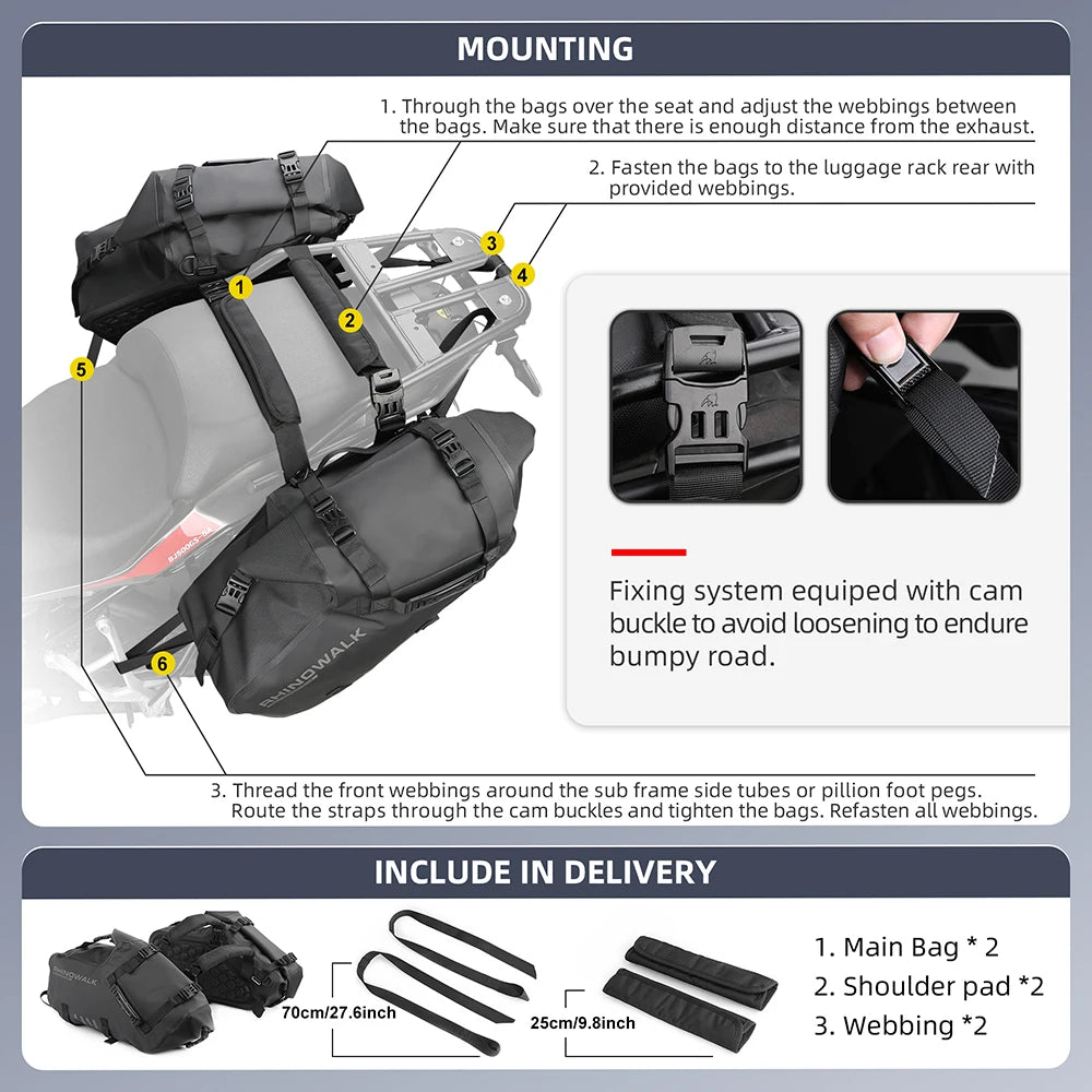 Motorcycle Double Side Bag 100%Waterproof 18L/28L/48L Universal Fit Motor Pannier Saddle Bags Dry Tail Storage Luggage
