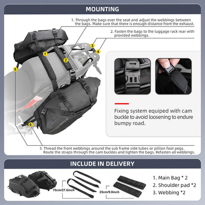 Motorcycle Double Side Bag 100%Waterproof 18L/28L/48L Universal Fit Motor Pannier Saddle Bags Dry Tail Storage Luggage