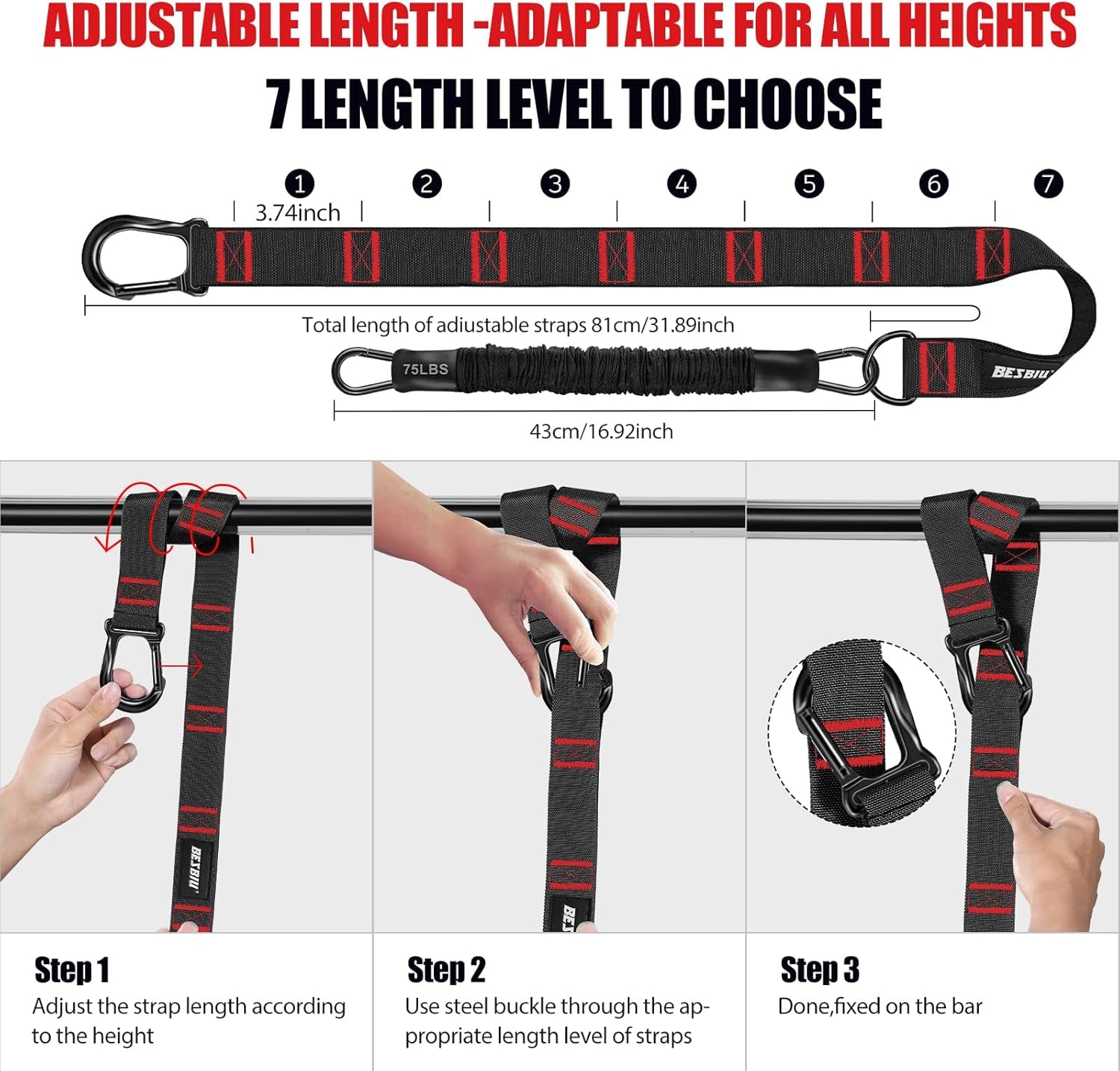 Pull up Assistance Bands 260Lbs, Heavy Pull up Bands Resistance Bands for Pull Ups Working Out with Feet Rest, Pull up Bar Bands Assistance Bands Strength Training Workout Equipment, Height Adjustable
