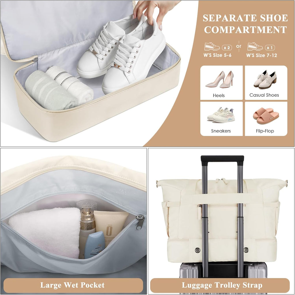 Gym Bag for Women, Personal Item Travel Bag with Shoes Compartment for Trip | Weekender Overnight Duffel Bag with Wet Pocket, Hospital Bag for Women Labor Delivery, Carry on Bag for Travel, Gym, Weekend