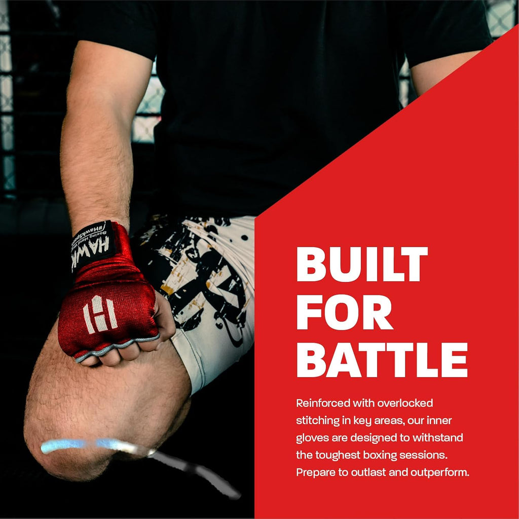 Hawk Padded Inner Gloves Training Gel Elastic Hand Wraps for Boxing Gloves Quick Wraps Men & Women Kickboxing Muay Thai MMA Bandages Fist Knuckle Wrist Wrap Protector Handwraps (Pair)